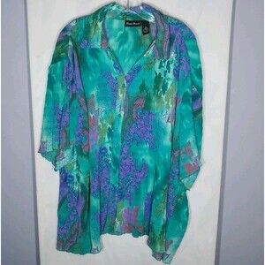 Vtg Maggie Barnes Top Sz 2X Asymmetrical Vibrant 90's BohoChic Artsy Maximalist
